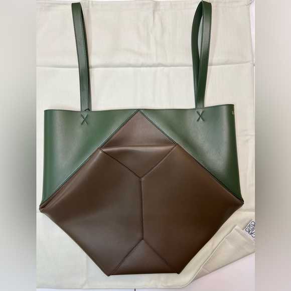 LOEWE LARGE PUZZLE FOLD TOTE UMBER/DARK KHAKI GREEN.   NWT - Picture 6 of 12